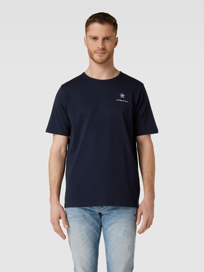Knowledge Cotton Apparel T-shirt met motiefstitching Marineblauw - 4