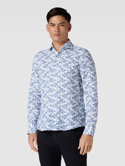 Joop! Slim Fit Slim fit zakelijk overhemd met all-over motief Marineblauw - 4