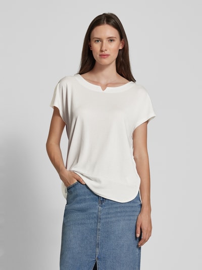 Tom Tailor Regular fit T-shirt van materiaalmix Ecru - 4