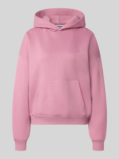 Produktfoto, Relaxed Fit Hoodie aus Baumwoll-Mix mit Label-Detail von REVIEW, rosa Farbe, Känguru-Tasche, elastische Abschlüsse