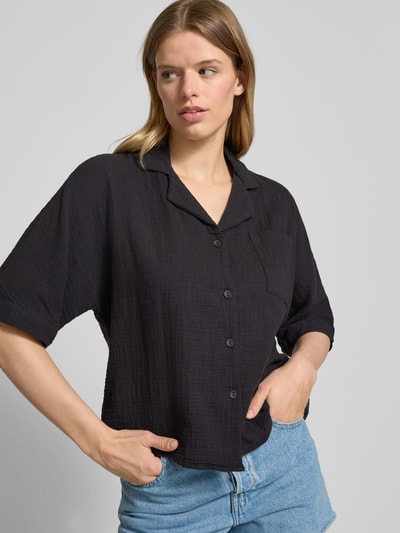 Only Boxy fit blouse met korte mouwen van zuiver katoen, model 'THYRA' Donkergrijs - 3