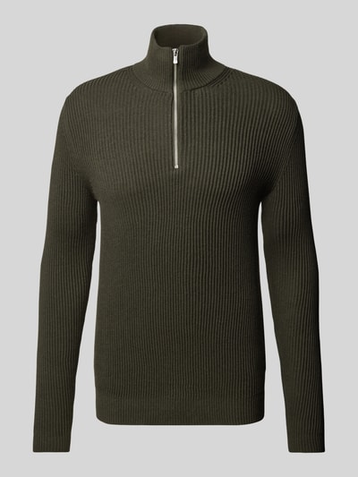 Jack & Jones Premium Strickpullover mit Troyer-Kragen Modell 'RBLALIAM' Oliv 2