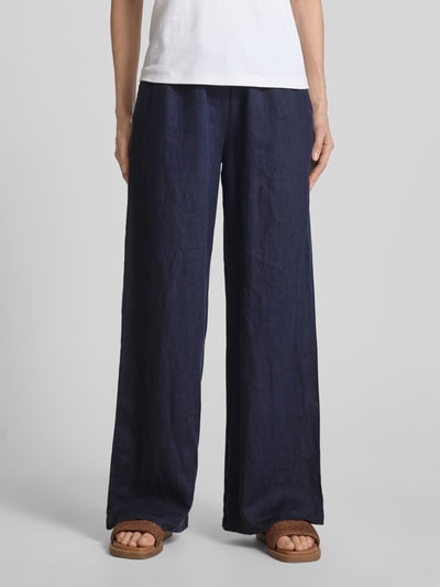 Emily Van den Bergh Wide leg linnen broek met elastische band Marineblauw - 4