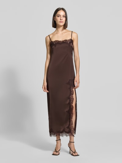 Jake*s Cocktail Fließendes Cocktailkleid mit Spitzenbesatz Dunkelbraun 4