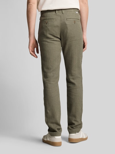 Tom Tailor regular fit chino van linnen-katoenmix Olijfgroen - 5