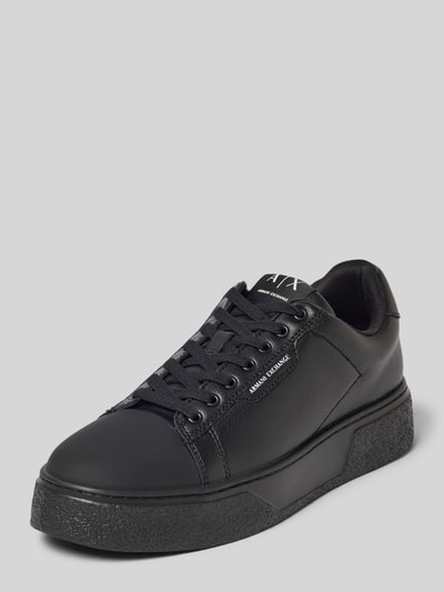 Produktfoto, Sneaker aus Leder-Mix mit Logo-Detail Modell 'Lion' von Armani Exchange, dames sneakers, leermix, afgeronde pasvorm, logodetail, hakhoogte maat 44: 4 cm, schachthoogte maat 44: 8 cm, schachtbreedte maat 44: 9 cm
