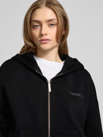 Review Oversized Sweatjacke mit Label-Print Black 3