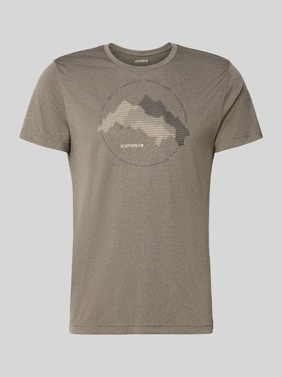 Produktfoto, Regular Fit T-Shirt mit Rundhalsausschnitt Modell 'Bearden' von Icepeak, Herren T-Shirt, Logo-Print, Rückenlänge bei Größe M: 69 cm, beige-braune Töne, glatte Textur, runde Formen im Print