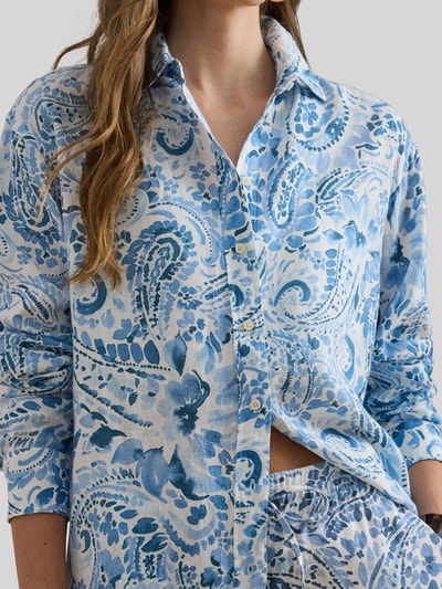 Lauren Ralph Lauren Relaxed Fit Leinenbluse aus reinem Leinen mit Allover-Muster Hellblau Melange 3