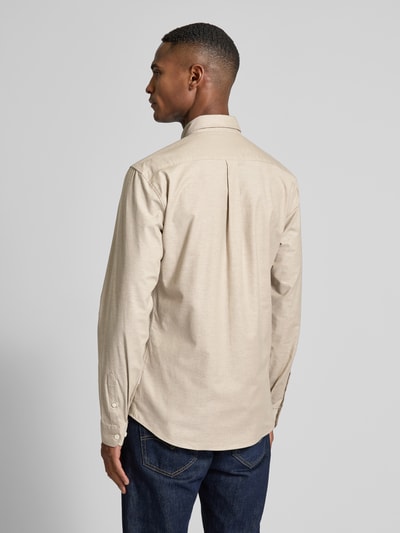 Lindbergh Slim fit vrijetijdsoverhemd met knoopsluiting, model 'Oxford' Beige - 5