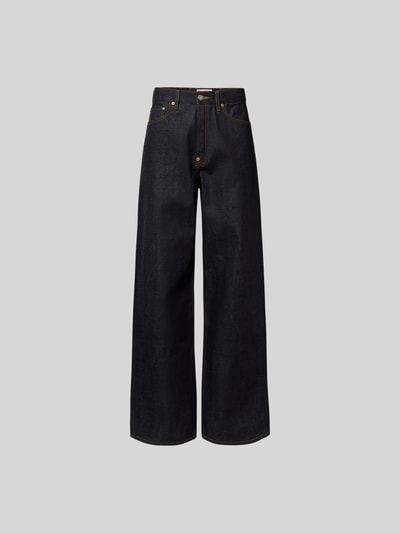 Produktfoto, Wide Fit Jeans aus reiner Baumwolle von Kenzo in dunkler Jeansoptik, 5-Pocket-Design, Kontrastnähte, Herren, Knopf- und Reißverschluss