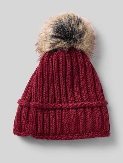 Kurt Beines Gebreide muts met wol en pompon Bordeaux - 1