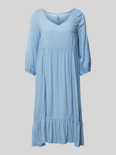 Soyaconcept Knielanges Kleid mit V-Ausschnitt Modell 'Radia' Hellblau 2