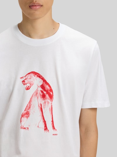 HUGO T-shirt o kroju regular fit z czystej bawełny Biały 3