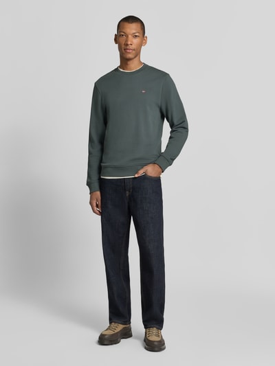 Napapijri Sweatshirt met labelstitching model 'BALIS' Rookblauw - 1