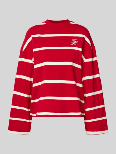 Produktfoto, Relaxed Fit Sweatshirt aus Baumwoll-Mix von Tommy Hilfiger in Rot mit weißen Streifen, Logo-Stitching, Rundhalsausschnitt, Langarm, Sweat-Optik