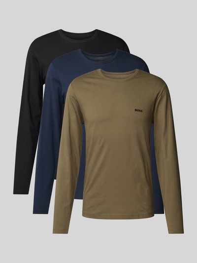 BOSS Longsleeve mit Label-Stitching im 3er-Pack Oliv 1