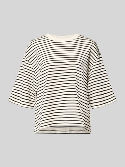 Produktfoto, Boxy Fit Sweatshirt mit 1/2-Arm van Jake*s Casual, wit met zwarte strepen, modalmix met stretch, ronde hals