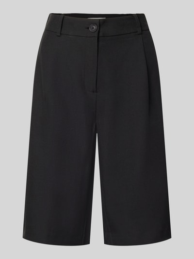 Produktfoto, Regular Fit Bermudas mit Bundfalte Modell 'LINDA' von Only in schwarzer Melange-Optik, Longline-Länge, Webware, seitliche Eingrifftaschen.