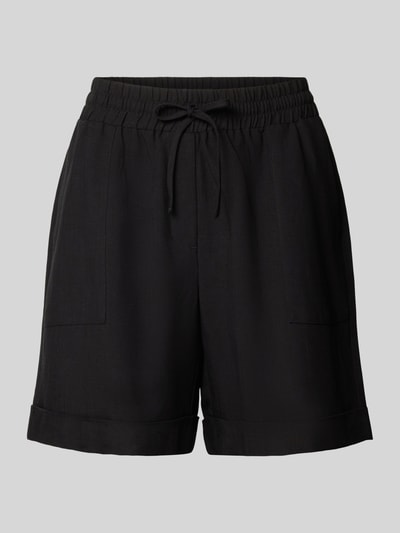 Produktfoto, Regular Fit Shorts aus Viskose-Mix Modell 'Malotta' von OPUS PANTS, czarne, prostokątne kieszenie, elastyczny pas z tunelzugiem, szerokość w rozmiarze 36: 40 cm, długość wewnętrzna nogawki w rozmiarze 36: 16 cm, mieszanka wiskozy z dodatkiem lnu