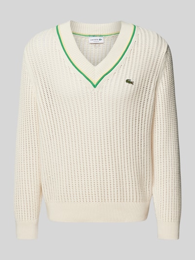 Lacoste Strickpullover mit V-Ausschnitt Offwhite 2