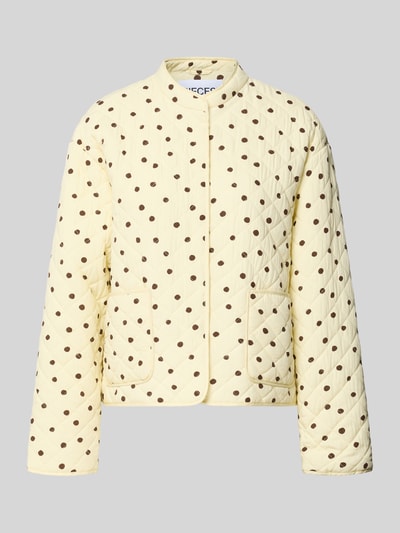 Produktfoto, Regular Fit Steppjacke aus reiner Viskose Modell 'RIKKE' von PIECES, cremefarben mit braunen Punkten, Damen Steppjacke