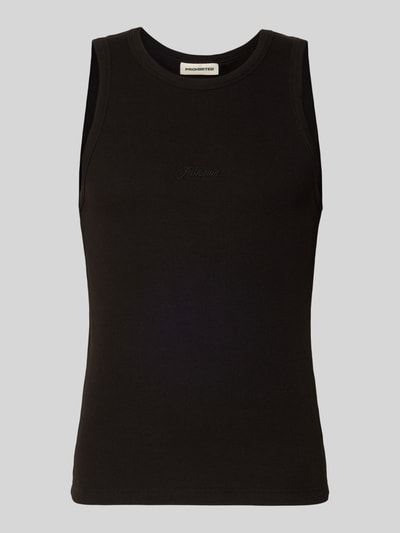 Produktfoto, Tanktop mit Logo-Stitching Modell 'The Embroidery' von PROHIBITED, czarny, bawełniany, prążkowana faktura, krój slim fit, dekolt okrągły, długość pleców w rozmiarze M: 56 cm