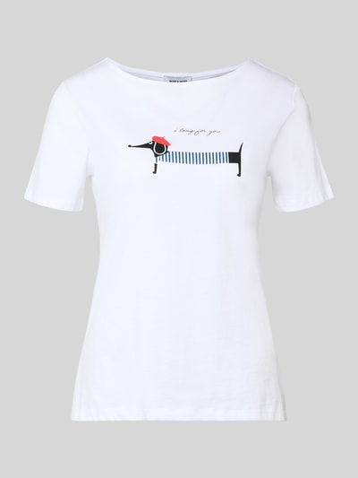 Produktfoto, T-shirt mit Motiv-Print und Rundhalsausschnitt von More & More, bawełna, krój regular fit, nadruk z motywem, okrągły dekolt, długość tyłu w rozmiarze 36: 60 cm