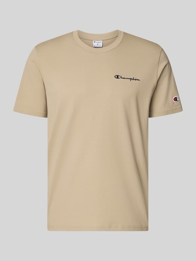 Produktfoto, beigefarbenes T-Shirt mit Logo-Stitchings Modell 'ICONS CONTRAST' von CHAMPION, Baumwoll-Mix, Modern Fit, Rundhalsausschnitt