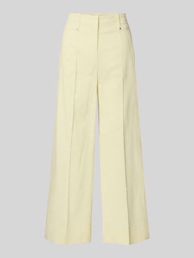 Productfoto, Wide Fit Stoffhose mit Viskose-Anteil van Luisa Cerano, dames stoffen broek in lichtgeel, steekzakken, siernaden, haakjes- en ritssluiting, mix van katoen en viscose, wide fit