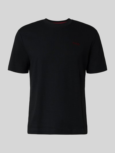 Productfoto, zwart T-shirt met Label-Stitching model 'Austin' van HUGO, katoenmix, regular fit, ronde hals, lengte maat M 69 cm.