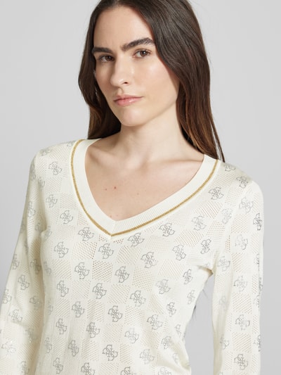 Guess Strickpullover mit gerippten Abschlüssen Modell 'ROSIE' Offwhite 3