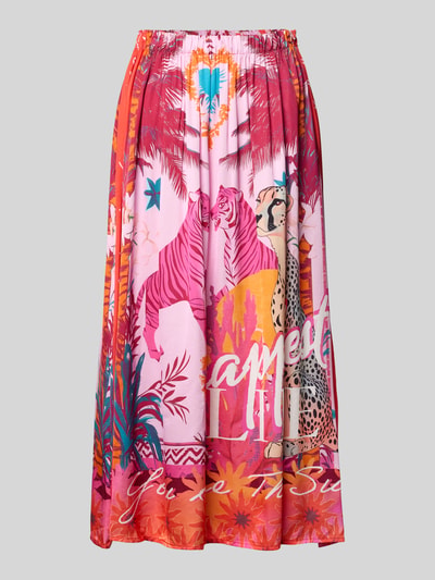 Produktfoto, Midirock aus reiner Viskose mit Allover-Motiv-Print von miss goodlife, A-Linie, bunte Tiermotive, elastischer Bund, Damen, 82 cm Gesamtlänge, 35 cm Bundweite bei Größe S