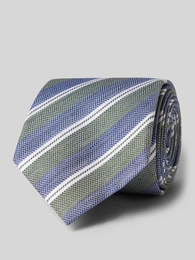 Produktfoto, Krawatte aus Seide-Leinen-Mix im Allover-Look (8 cm) von JOOP! Collection, klassische Form, Struktur mit grünen, blauen und weißen Streifen, Label-Detail, elegante Textur, Breite 8 cm.