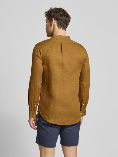 Polo Ralph Lauren Slim Fit Leinenhemd mit Stehkragen Dunkelbraun 5