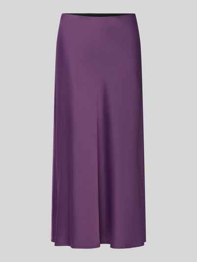 Produktfoto, Midirok uit elastische materiaalmix in licht a-lijn van satijn met elastische band, model 'Pella' van YAS, dames, bandwijdte maat S 36 cm, totale lengte maat S 86 cm