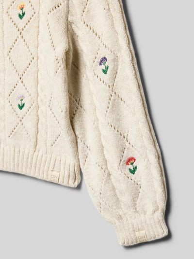 ONLY Regular Fit Strickpullover aus Lochstrick Modell 'FLOWER' Ecru 2