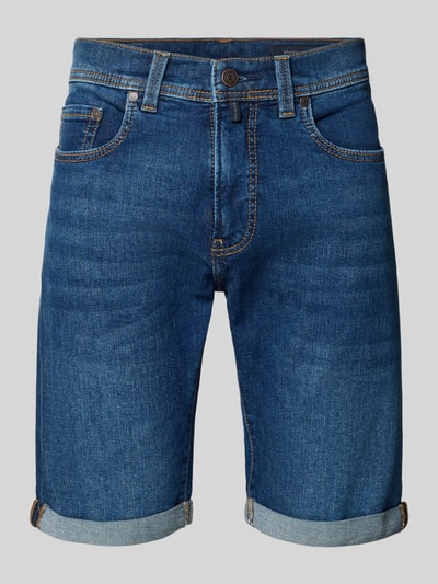 Produktfoto, Straight Fit Shorts in Denim-Optik von Pierre Cardin, Herren Shorts aus Baumwoll-Mix, 5-Pocket-Design, Knopf-Reißverschluss, blaue Textur