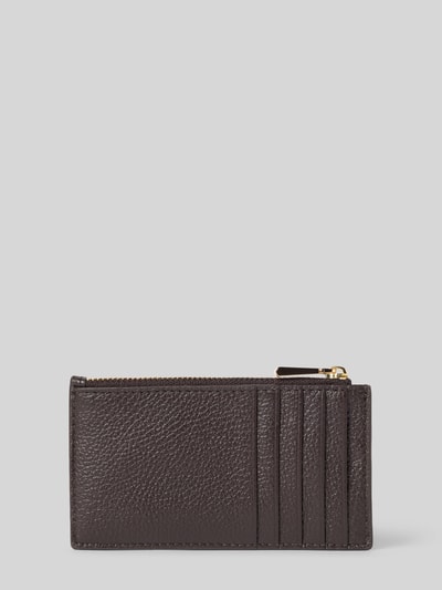 Produktfoto, Kartenetui aus echtem Leder von MICHAEL Michael Kors in Dunkelbraun mit Strukturmuster, Reißverschluss und metallic Details, Kartenfächer