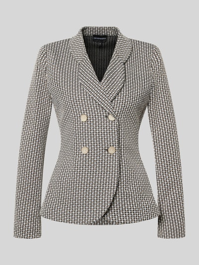 Produktfoto, Slim Fit Blazer mit Reverskragen von Emporio Armani, elastischer Baumwollmix, schwarz-weiß gemustert, Doppelknopfleiste, strukturierte Oberfläche