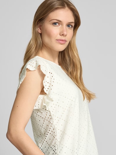 Vero Moda Regular Fit T-Shirt mit Lochstickmuster Muster 'TASSA' Weiss 3