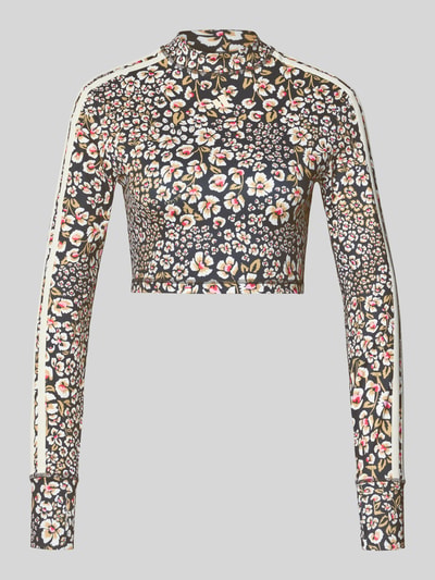 Produktfoto, Slim Fit Sport-Top mit floralem Muster von adidas Sportswear, schwarze Basis mit bunten Blumen und weißen Streifen