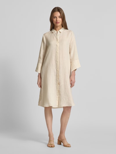 0039 Italy Knielanges Hemdblusenkleid aus Leinen mit 3/4-Arm Modell 'GRACY' Beige 4