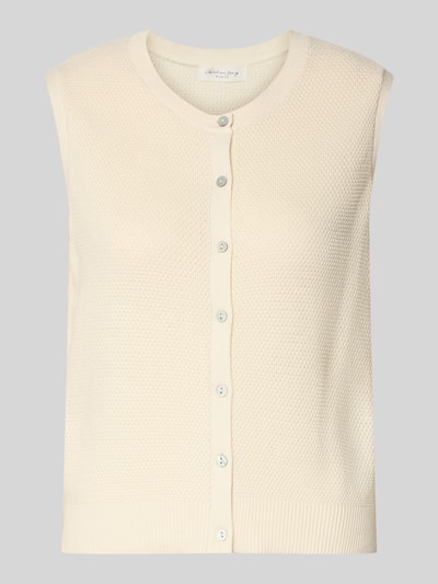 Produktfoto, Weste mit Strukturmuster von Christian Berg Woman in Creme, Regular-Fit, Reine Baumwolle, Rundhalsausschnitt, Knopfleiste, Rückenlänge ca. 50 cm bei Größe S