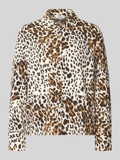 Produktfoto, Relaxed Fit Langarmbluse aus Baumwoll-Mix von s.Oliver RED LABEL, beige-braunes Leopardenmuster mit dunklen Akzenten, glatte Textur