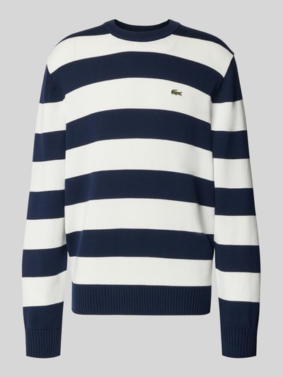 Produktfoto, Regular Fit Pullover aus reiner Baumwolle von Lacoste in dunkelblau-weißem Streifenmuster mit strukturierter Oberfläche