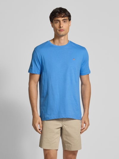 Gant Regular fit T-shirt met labelstitching Koningsblauw - 4
