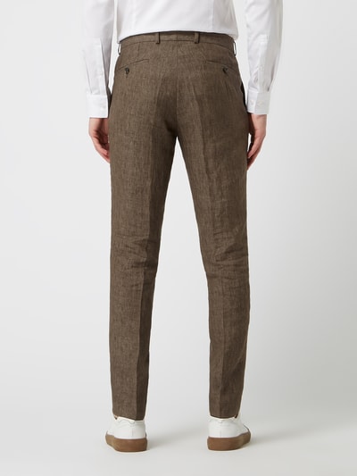 Carl Gross Modern fit pantalon van linnen, model 'Tomte' Donkerbruin - 5