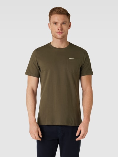 Barbour T-shirt met borstzak, model 'Langdon' Olijfgroen - 4