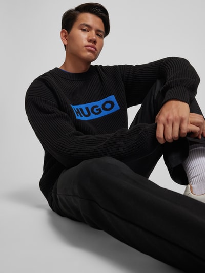 Hugo Blue Gebreide pullover met labelstitching, model 'Seylo' Zwart - 3